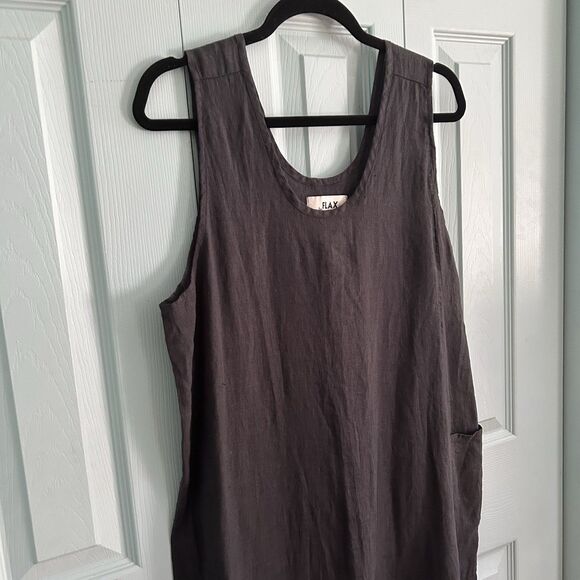 Vtg FLAX By Jeanne Engleheart Linen Black Sleeveless Maxi Dress SEE MEASUREMENTS - Picture 2 of 13